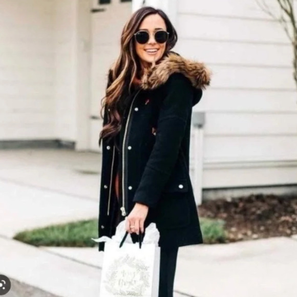 J.Crew Chateau Parka Wool Coat Italian Stadium Cloth Black Size 2 - Picture 1 of 11